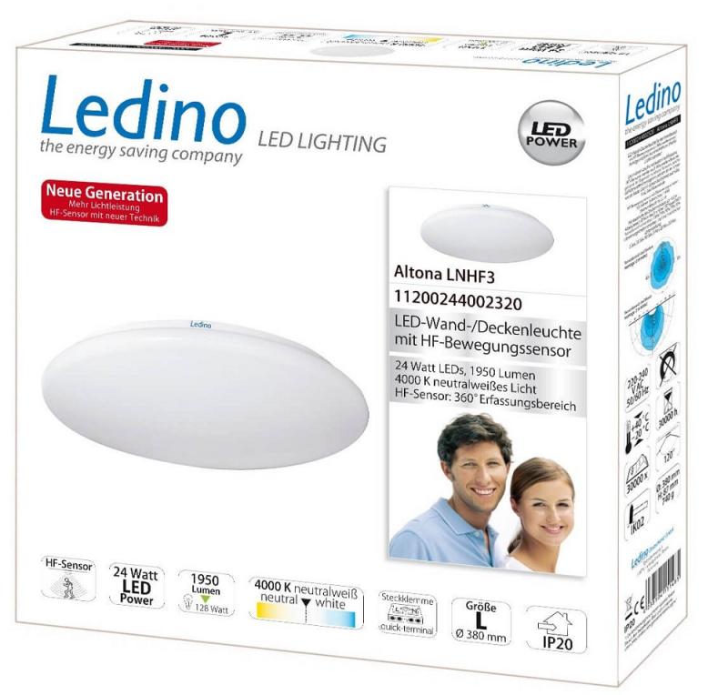 Ledino Helle LED-Leuchte Altona LNHF3 24W mit Bewegungssensor 4000K universalweißes Licht 38cm IP20 - Treppen- und Flurbeleuchtung