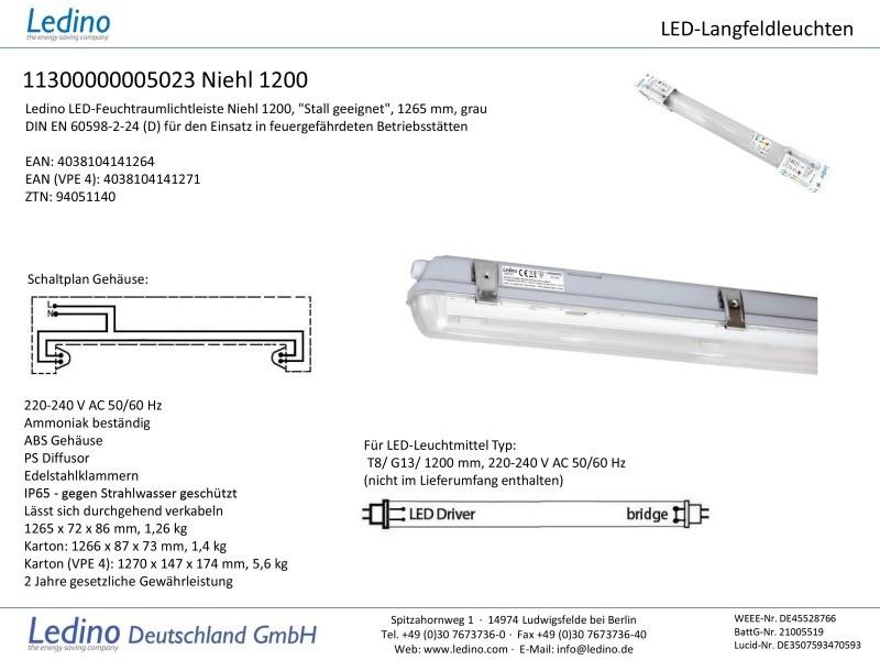 120cm Ledino LED-Feuchtraumwanne Niehl Stall geeignet für T8/G13 LED-Röhre (ohne LED-Röhre)