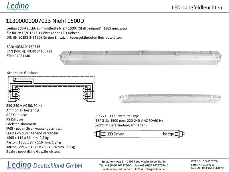 150cm Ledino LED-Feuchtraumwanne Niehl Stall geeignet für 2 x T8/G13 LED-Röhren (ohne LED-Röhre)