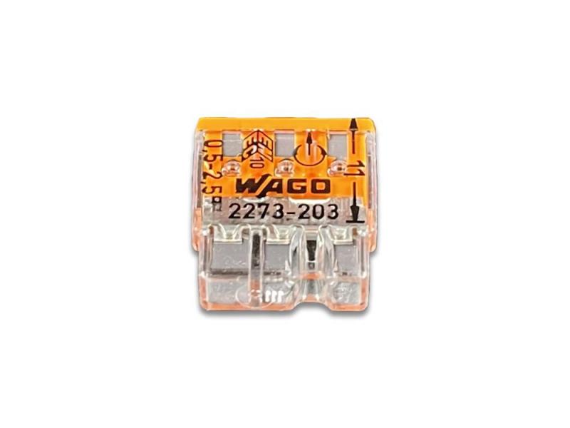 100 x Wago 2273-203 Verbindungsklemme transparent orange für eindrähtige Leiterarten 3-Leiter bis 0,5-2,5qmm