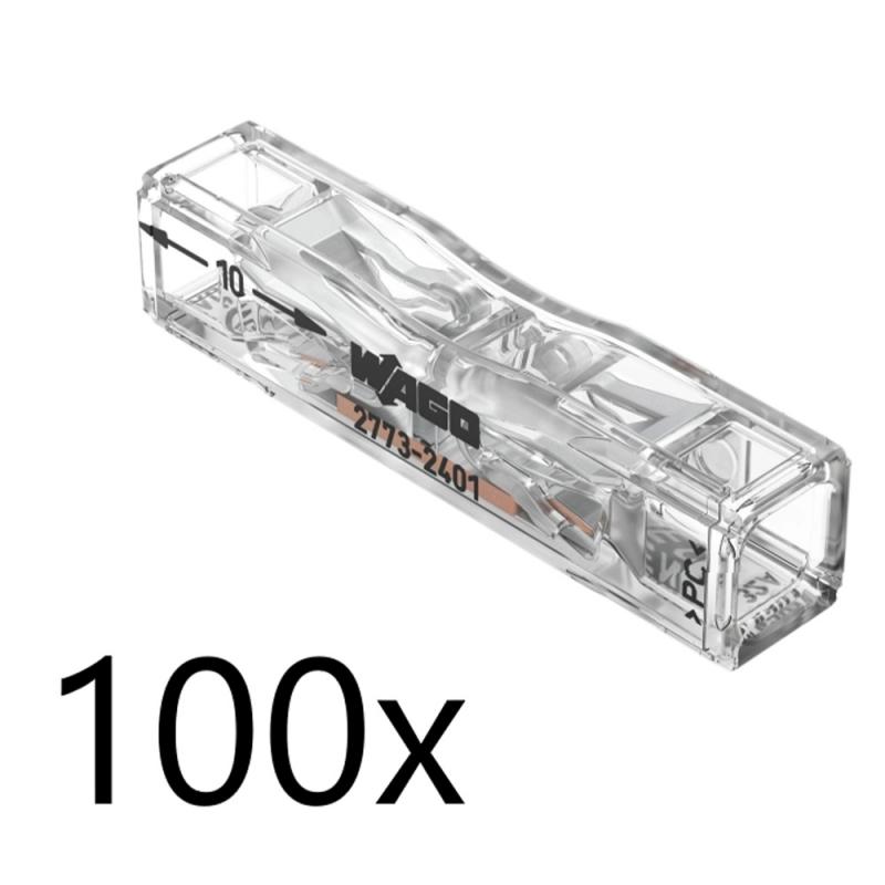 100 x Wago 2773-2401 Schnellverbinder Durchgangsklemme 0.75-4mm² 2-Leiter Klemme transparent