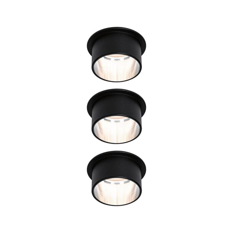 3-Step Dimmbare Paulmann LED-Einbauleuchten im 3er Set Gil Coin starr 2700K schwarz matt/eisen Alu 93383