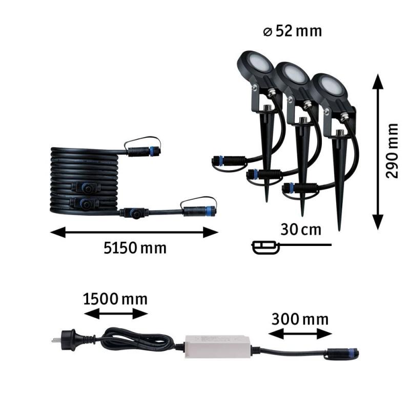 Paulmann 93696 Outdoor Plug & Shine Spot Sting Set IP67 3000K 24V dimmbar