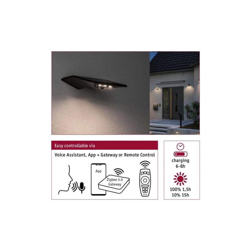 Paulmann 94278 Outdoor Solar Wandleuchte Yoko ZigBee IP44 3000K Anthrazit