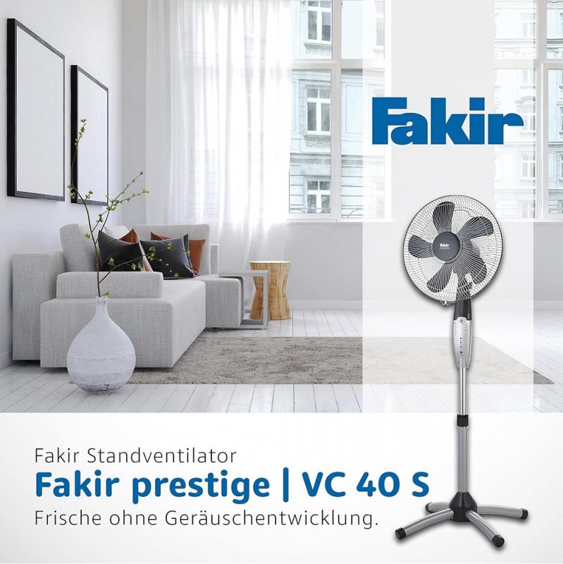 Fakir Prestige Standventilator VC 40 S in Silber/Anthrazit 3 Stufen, Timer, höhenverstellbar