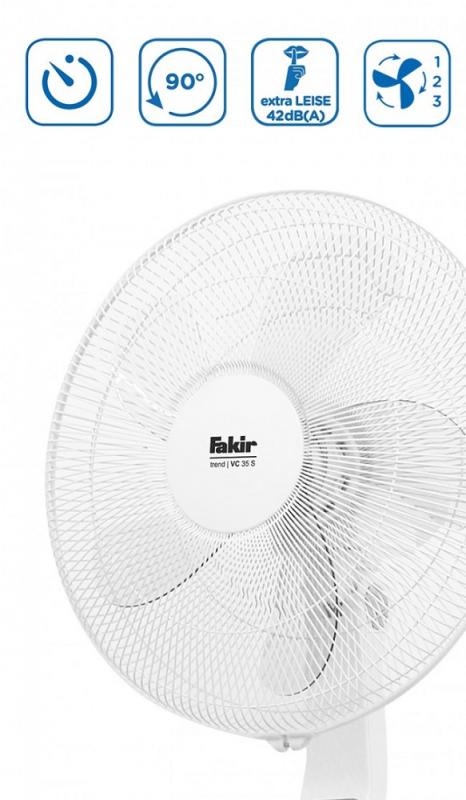 Fakir Premium Standventilator VC35 S in Weiß 3 Stufen, Timer, höhenverstellbar