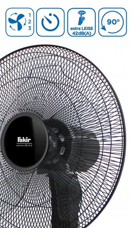 Fakir Premium Standventilator VC 46 S in Schwarz 3 Stufen, Timer, höhenverstellbar