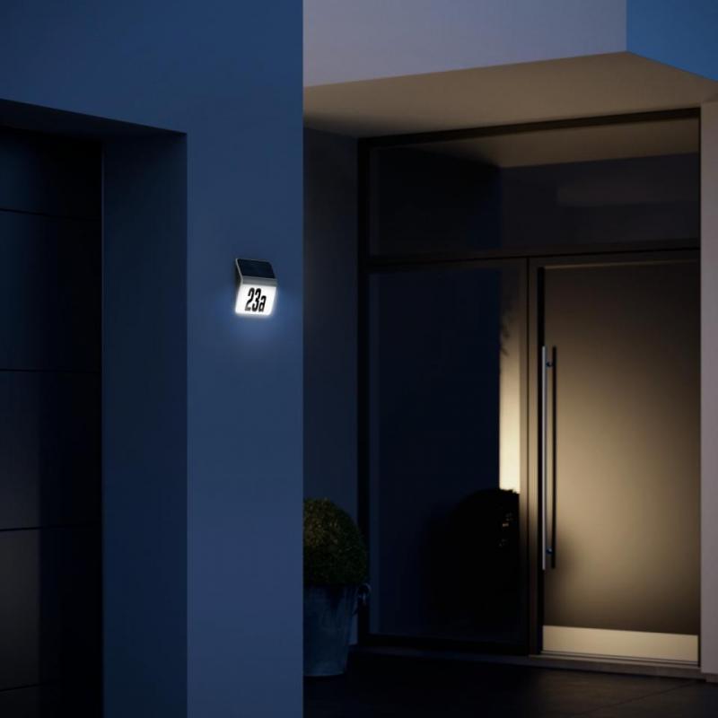 STEINEL LH-N LED-Hausnummern Wandleuchte Edelstahl - Solarbetrieben mit Dämmerungsschalter automatisches Licht bei Dämmerung