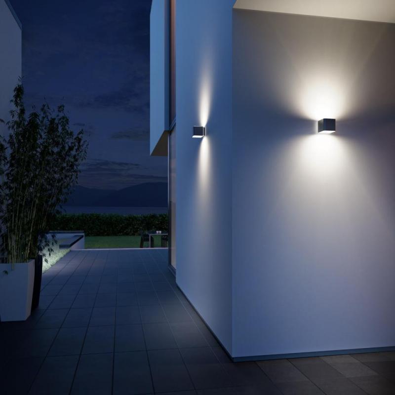 STEINEL L 840 SC LED-Außenwandlampe in Würfelform mit Sensor & Bluetooth - Silber