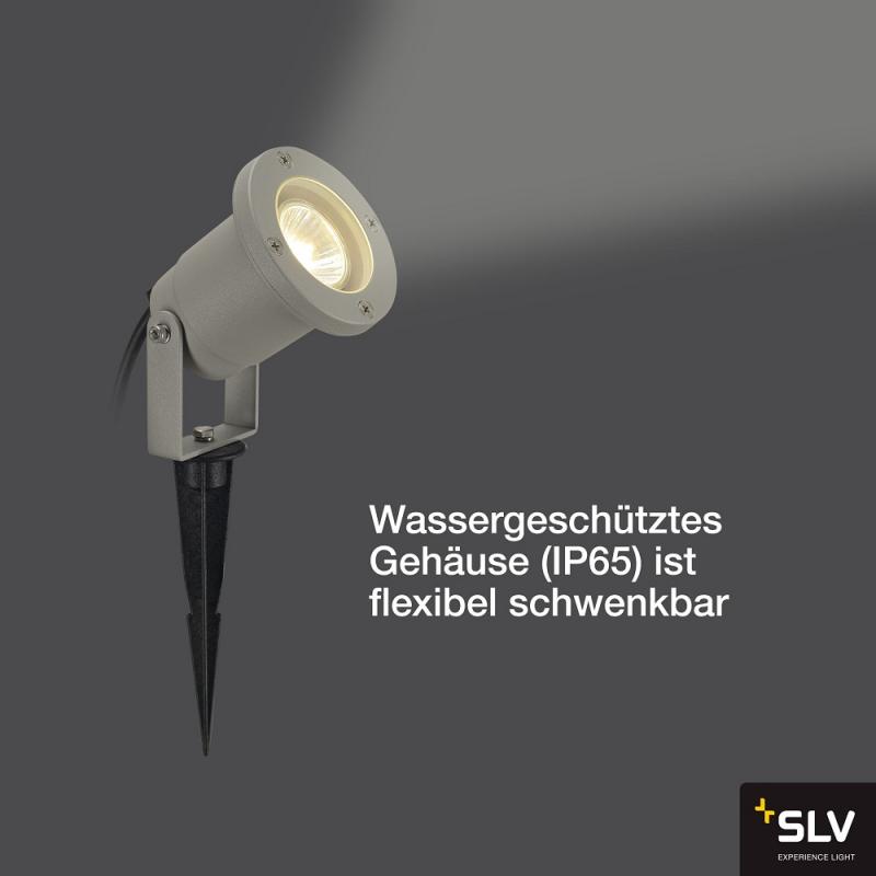 SLV 227418 NAUTILUS SPIKE Erdspießstrahler inkl. 1.5m Kabel mit Stecker GU10 IP65 silbergrau