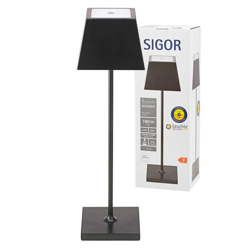 Sigor Akku-Tischleuchte NUINDIE eckig schwarz 37cm dimmbar IP54 In & Out