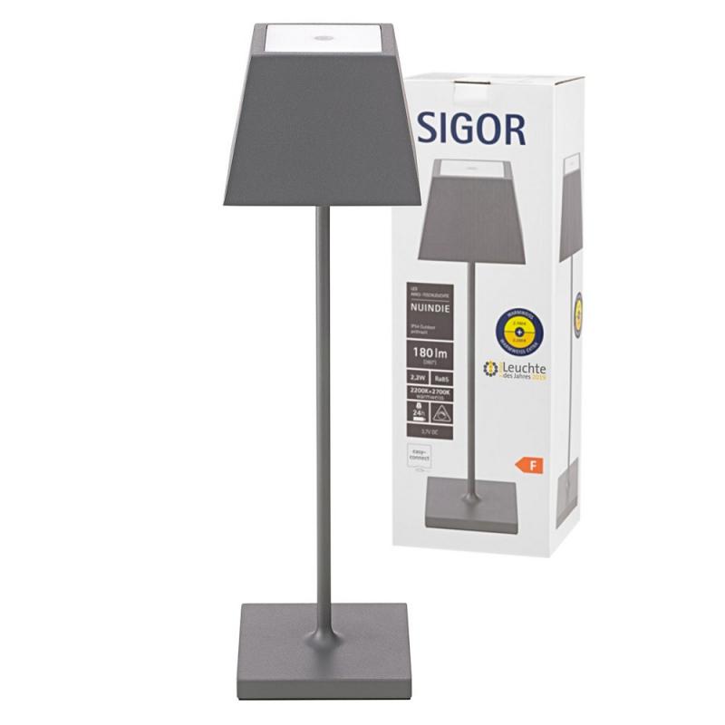 Sigor Akku-Tischleuchte NUINDIE eckig anthrazit 37cm dimmbar IP54 In- & Outdoor