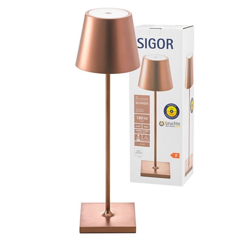 Sigor Akku-Tischleuchte NUINDIE rund bronze dimmbar 38cm IP54 In & Out