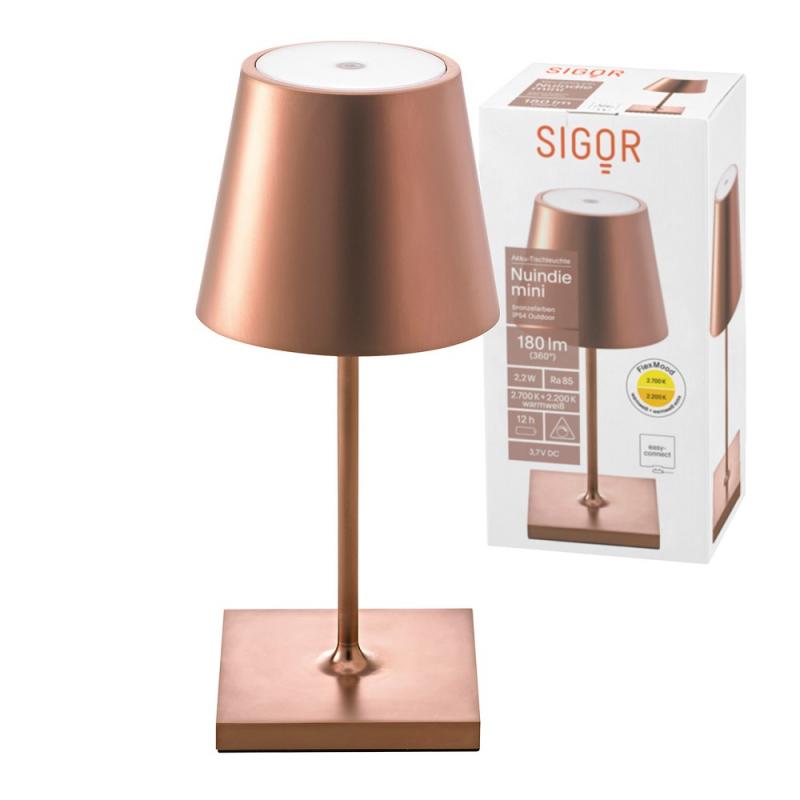 Sigor Mini Akku-Tischleuchte NUINDIE rund bronze dimmbar 25cm IP54 In- & Outdoor