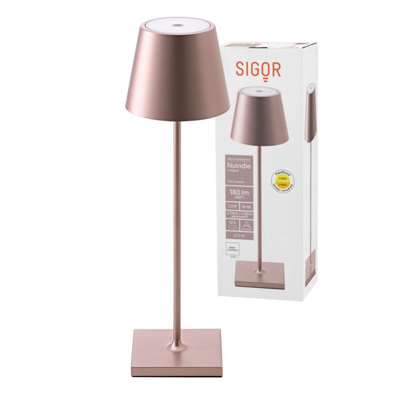Sigor Akku-Tischleuchte NUINDIE rosegold dimmbar IP54 In & Out