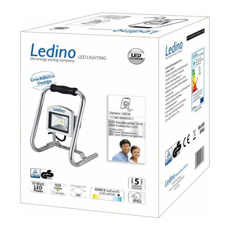Ledino LED Arbeitsstrahler Dahlem 10SCB 10W wie 102W IP65  silber / schwarz 2,5 m Zuleitung  mit Stecker