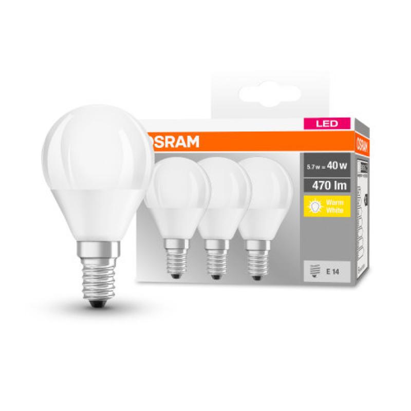 3er Pack OSRAM LED BASE E14 Lampe Tropfenform MATT 4,9W=40W warmweisses Licht