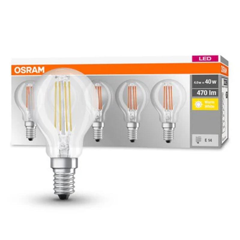 5er Pack Osram LED Leuchtmittel E14 klare Filamentoptik 4W wie 40W warmweißes Licht