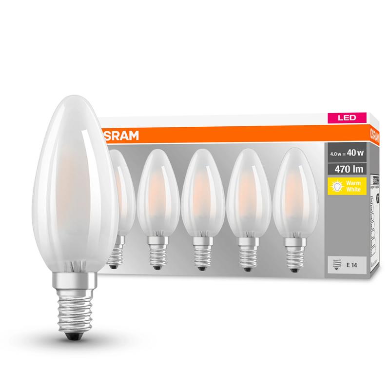 5er-PACK OSRAM LED Leuchtmittel E14 MATT 4W=40W warmweisses Licht