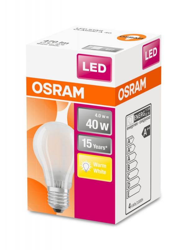OSRAM E27 LED Lampe Retrofit Classic 4W wie 40W warmweißes Licht 2700K matt Birnenform