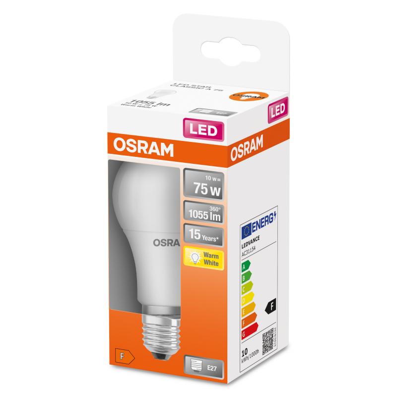 OSRAM LED Glühbirne mattiert E27 10W wie 75W warmweiße Wohnbeleuchtung