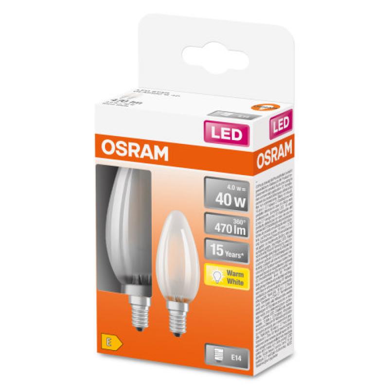 2er Pack OSRAM E14 LED STAR RETROFIT Lampe Kerzenform matt 4W wie 40W warmweißes Licht