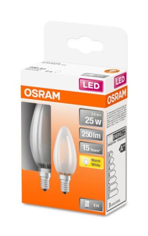 OSRAM Retrofit Classic B LED Lampe Kerzenform (ex 25W) 2,5W / 2700K Wa