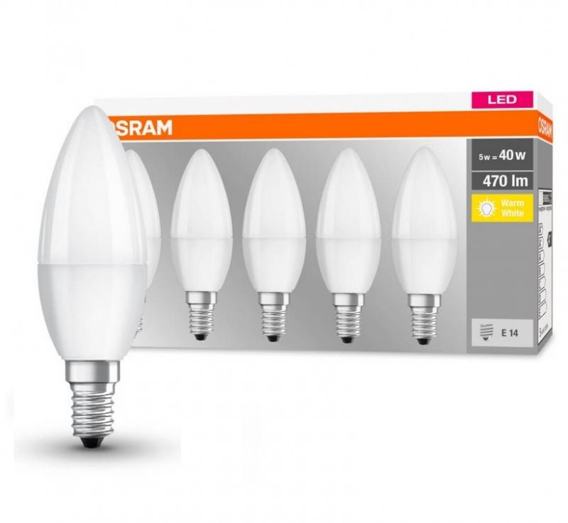 5er-PACK E14 OSRAM LED BASE Classic LED Kerzen Lampe MATT 4,9W wie 40W warmweisses Licht