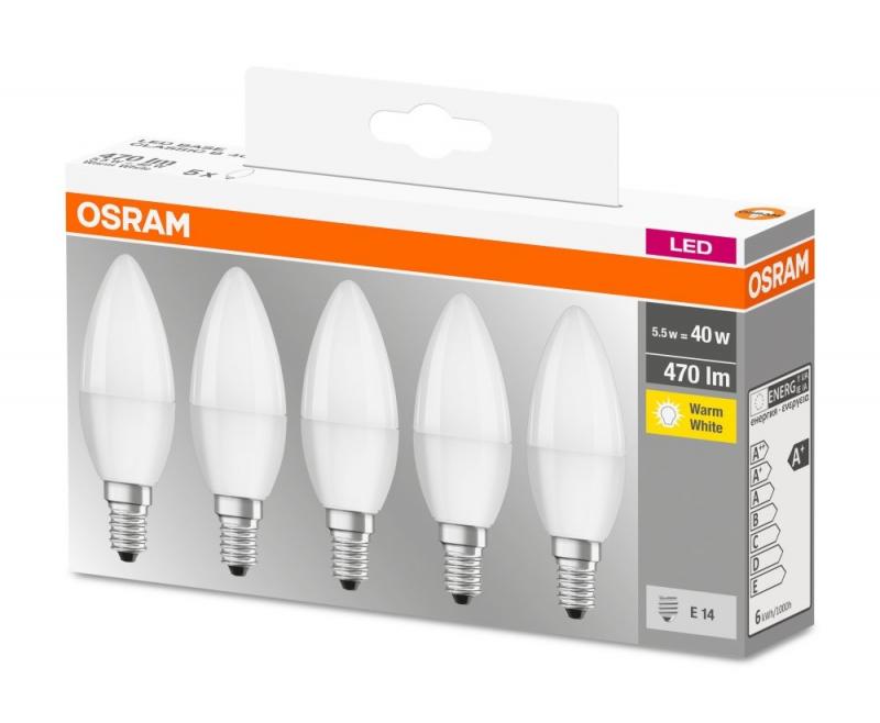 5er-PACK E14 OSRAM LED BASE Classic LED Kerzen Lampe MATT 4,9W wie 40W warmweisses Licht