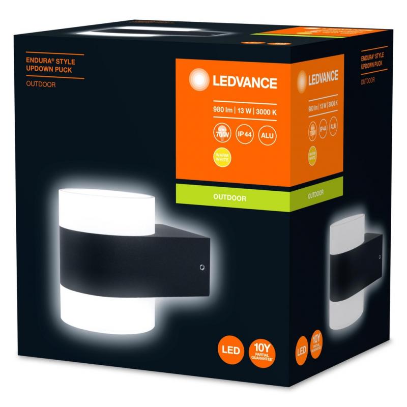 Anthrazitfarbene LED Wandleuchte Puck UpDown mit warmweißem Licht IP44 von Ledvance