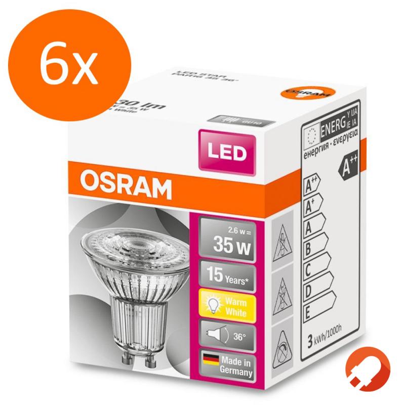 6x OSRAM GU10 LED STAR PAR16 Strahler 36° 2.6W wie 35W 2700K warmweißes Licht