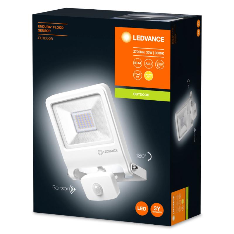 LEDVANCE Endura LED Außenstrahler mit Sensor 30W 3000K IP44 weiss