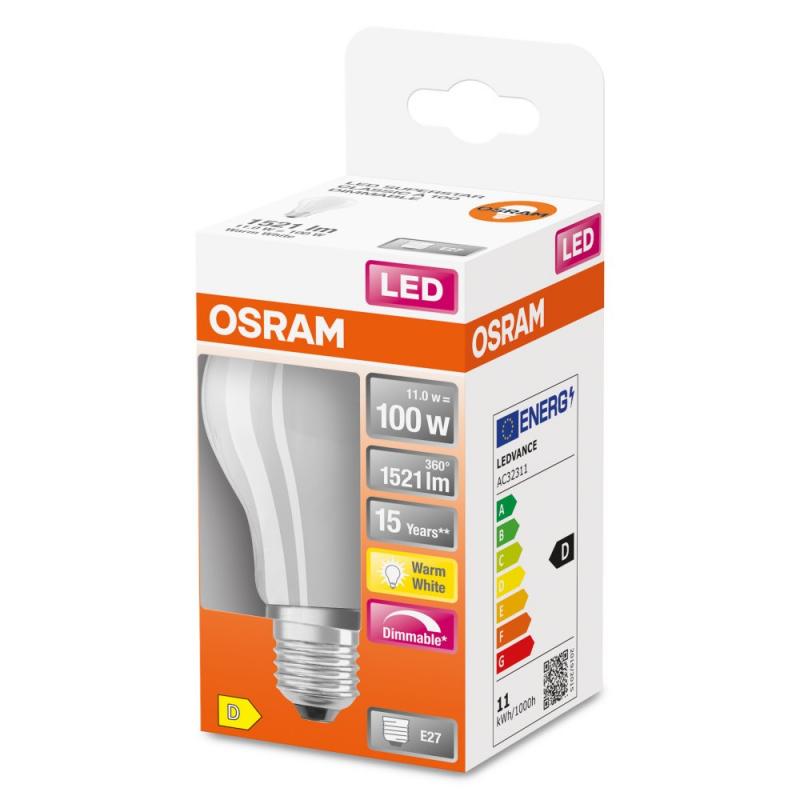 Leistungsstarke OSRAM E27 SUPERSTAR LED Lampe mattiertes dimmbares Retrofit Leuchtmittel 11W wie 100W 2700K Birnenform