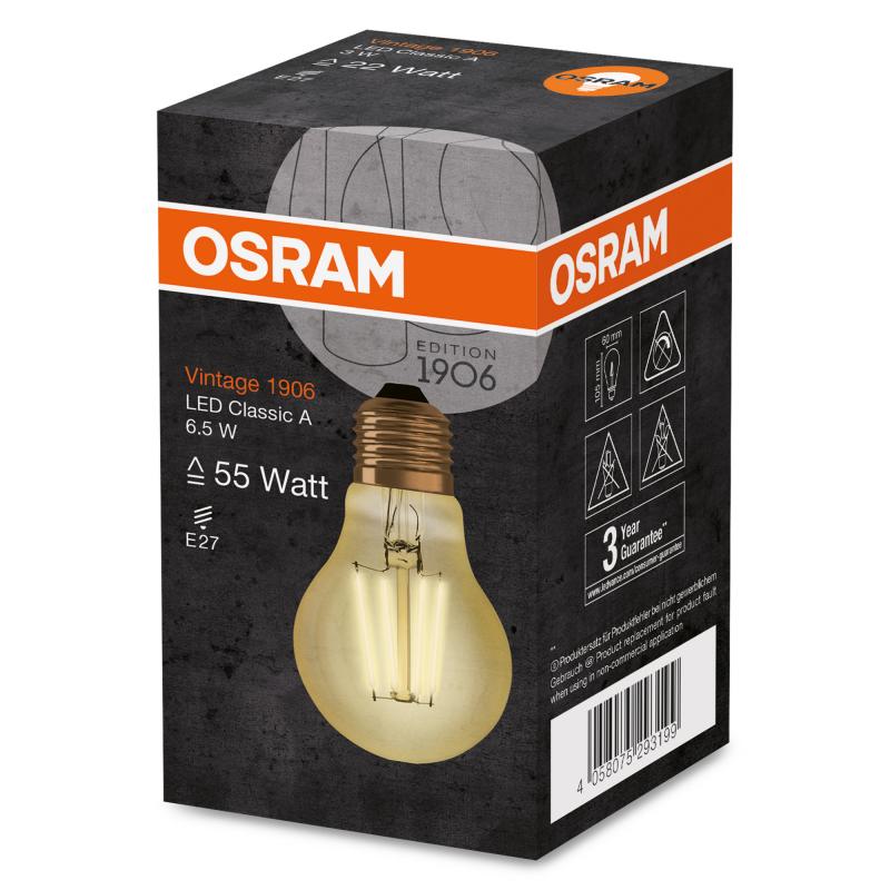 OSRAM LED E27 VINTAGE Glühbirne GOLD Edition 2,5W wie 22W extra warmweißes Licht für eine gemütliche Wohnatmosphäre