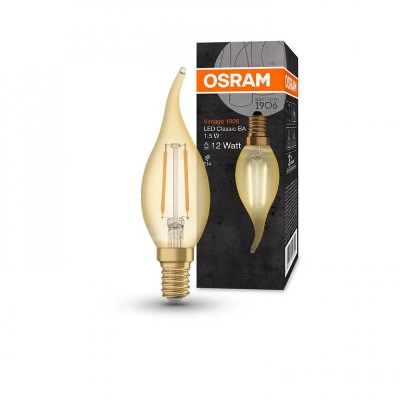 OSRAM LED E14 VINTAGE Windstoßlampe GOLD 1,5W wie 12W extra warmweiß Kronleuchterlicht