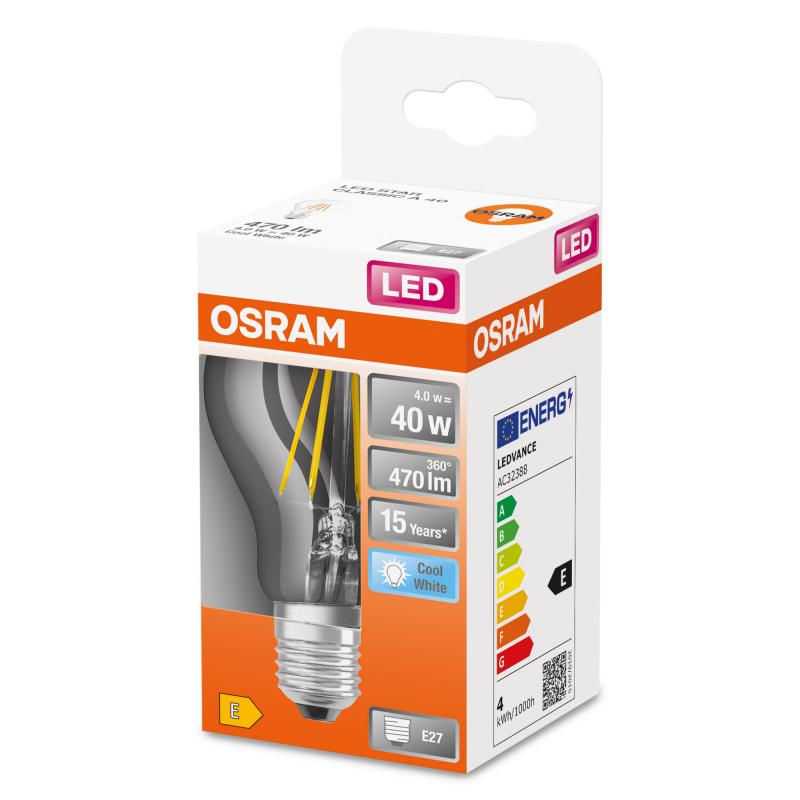 OSRAM Filament E27 LED Birne klar 4W wie 40W 4000K universalweißes Licht zum Arbeiten