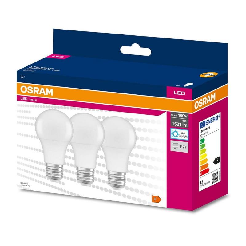 3er Sparpack E27 leistungsstarke OSRAM VALUE CLASSIC A 100 LED Lampen matt 13W wie 150W kaltweißes Licht