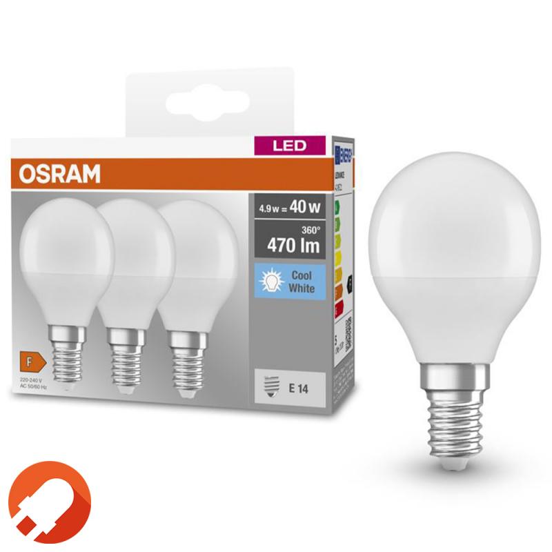 3er Pack OSRAM LED BASE E14 Leuchtmittel Tropfenform MATT 4,9W=40W neutralweiß