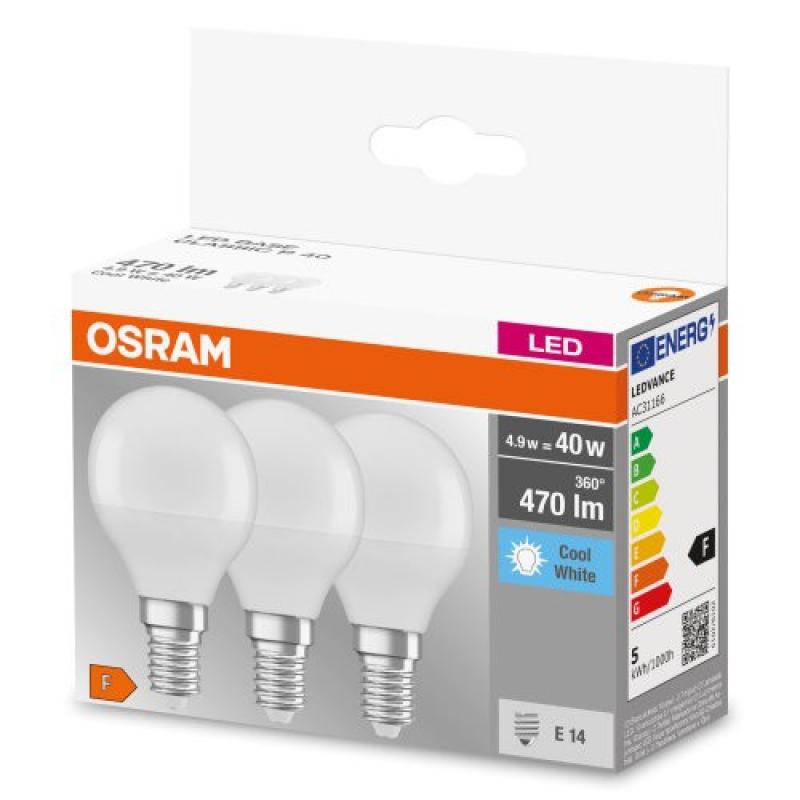 3er Pack OSRAM LED BASE E14 Leuchtmittel Tropfenform MATT 4,9W=40W neutralweiß