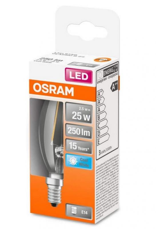 OSRAM E14 LED Kerzenlampe STAR FILAMENT klar 2,5W wie 25W neutralweißes Licht