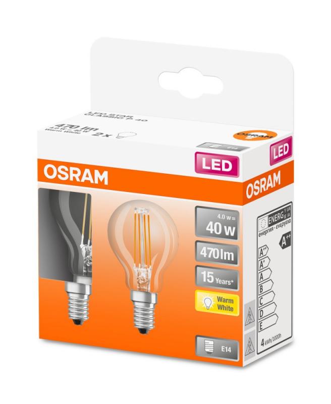 2er Pack OSRAM E14  LED STAR FILAMENT Leuchtmittel klar 4 W wie 40W warmweißes Licht