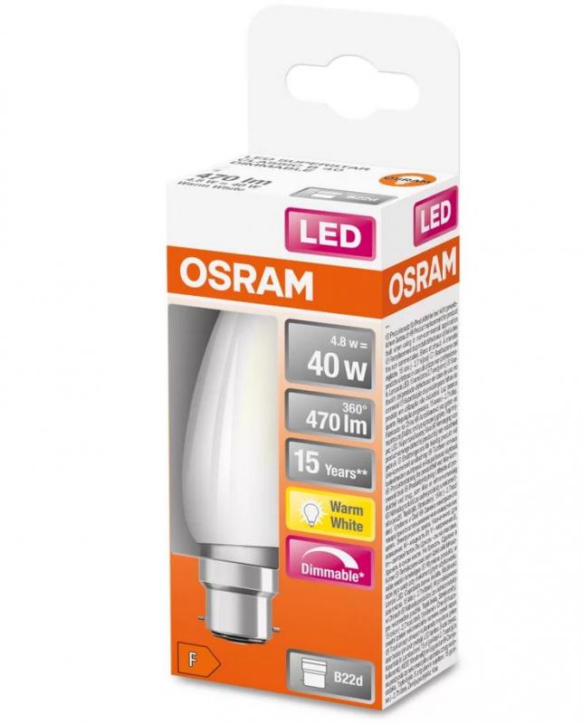 OSRAM B22D LED SUPERSTAR RETROFIT Lampe matt dimmbar 4,8W wie 40W warmweiß