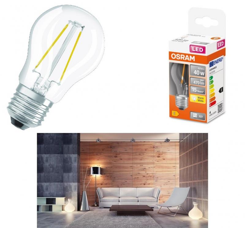 OSRAM ER27 LED Lampe STAR FILAMENT klar 4W wie 40W warmweißes Licht für Wohnräume