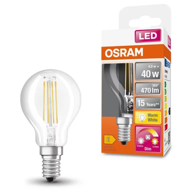 OSRAM E14 Förmschöne LED Lampe mit dimmbarer Farbtemperatur 4W wie 40W mit Filamentfäden