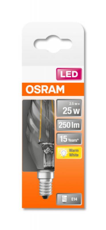 OSRAM E14 LED Kerzenform gedreht FILAMENT klar 2,5W wie 25W warmweiß dekorativ