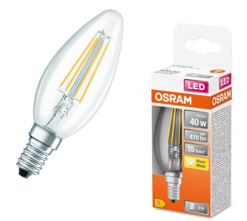 OSRAM E14 LED Kerzen Lampe STAR FILAMENT klar 4W wie 40W warmweißes Licht