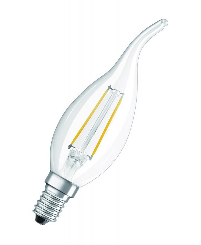 OSRAM LED E14 Kerze Winstoßform FILAMENT klar 2,5W wie 25W warmweißes Licht für Kronleuchter & dekorative Leuchten