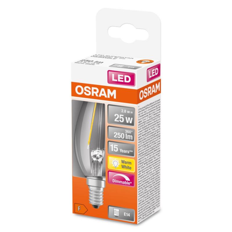 OSRAM E14 LED SUPERSTAR FILAMENT Kerzen Lampe klar dimmbar 2,8W wie 25W warmweißes Licht