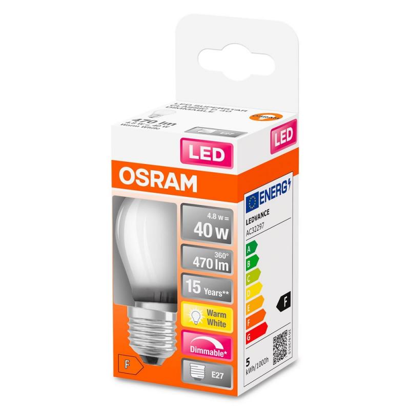 OSRAM E27 LED SUPERSTAR Lampe RETROFIT matt dimmbar 4,8W wie 40W warmweißes Licht für eine gemütliche Wohnraumbeleuchtung