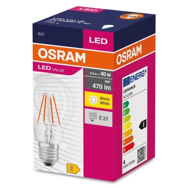 OSRAM E27 LED Filament Lampe VALUE CLASSIC A 40 4W wie 40W 2700 K warmweißes Licht in Birnenform